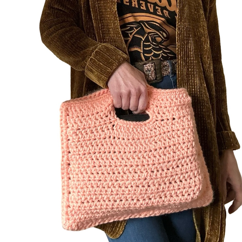 Hand Knit Peachy Coral Boho Whimsy Fairy Crotched Handbag Bag Purse